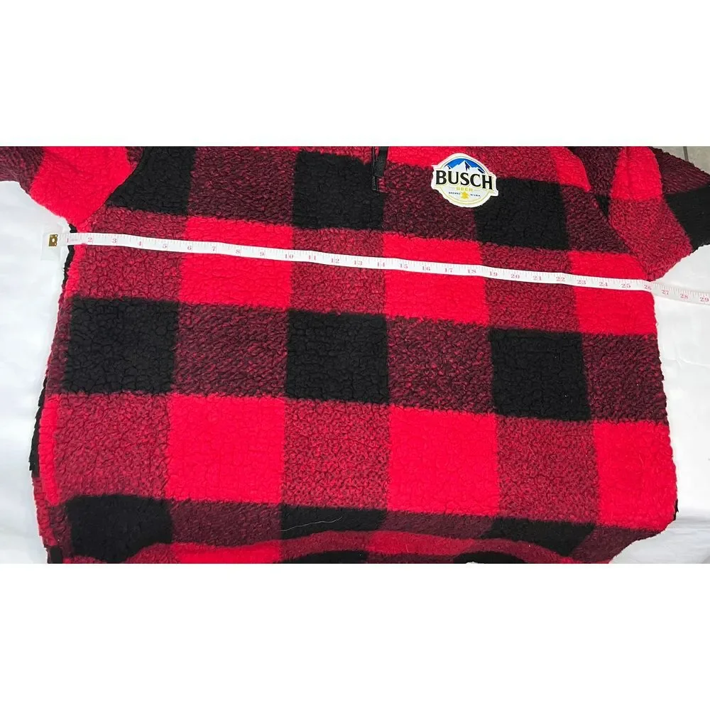 Anheuser Busch‎ Beer Plaid Sherpa Fleece Pullover Red Black Sweater, Size 2xl